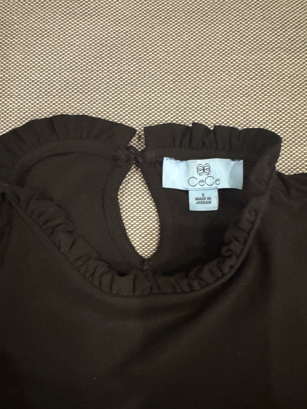 CeCe Black Ruffle-Neck Short Sleeve Top